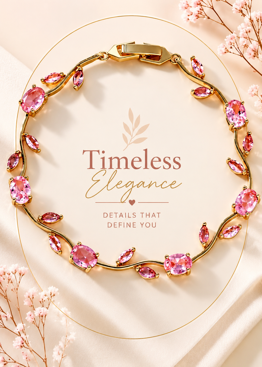 The Enchanted Pink Tulip Vine Bracelet | Delicate Gold & Crystal Floral Jewelry