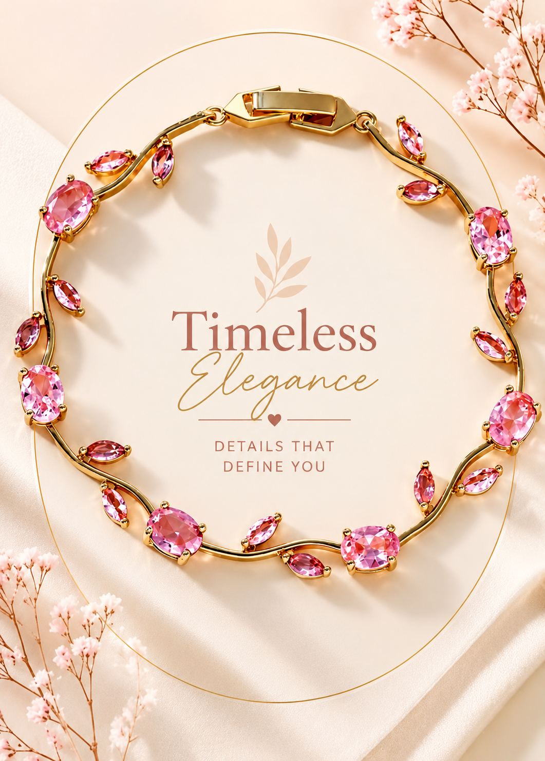 The Enchanted Pink Tulip Vine Bracelet | Delicate Gold & Crystal Floral Jewelry