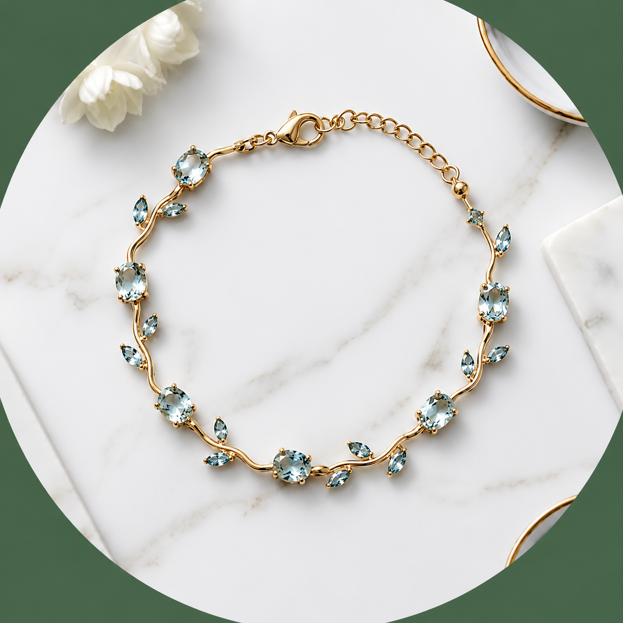 Jelora Azure Vine Bracelet – Gold-Plated Blue Crystal Adjustable Bracelet