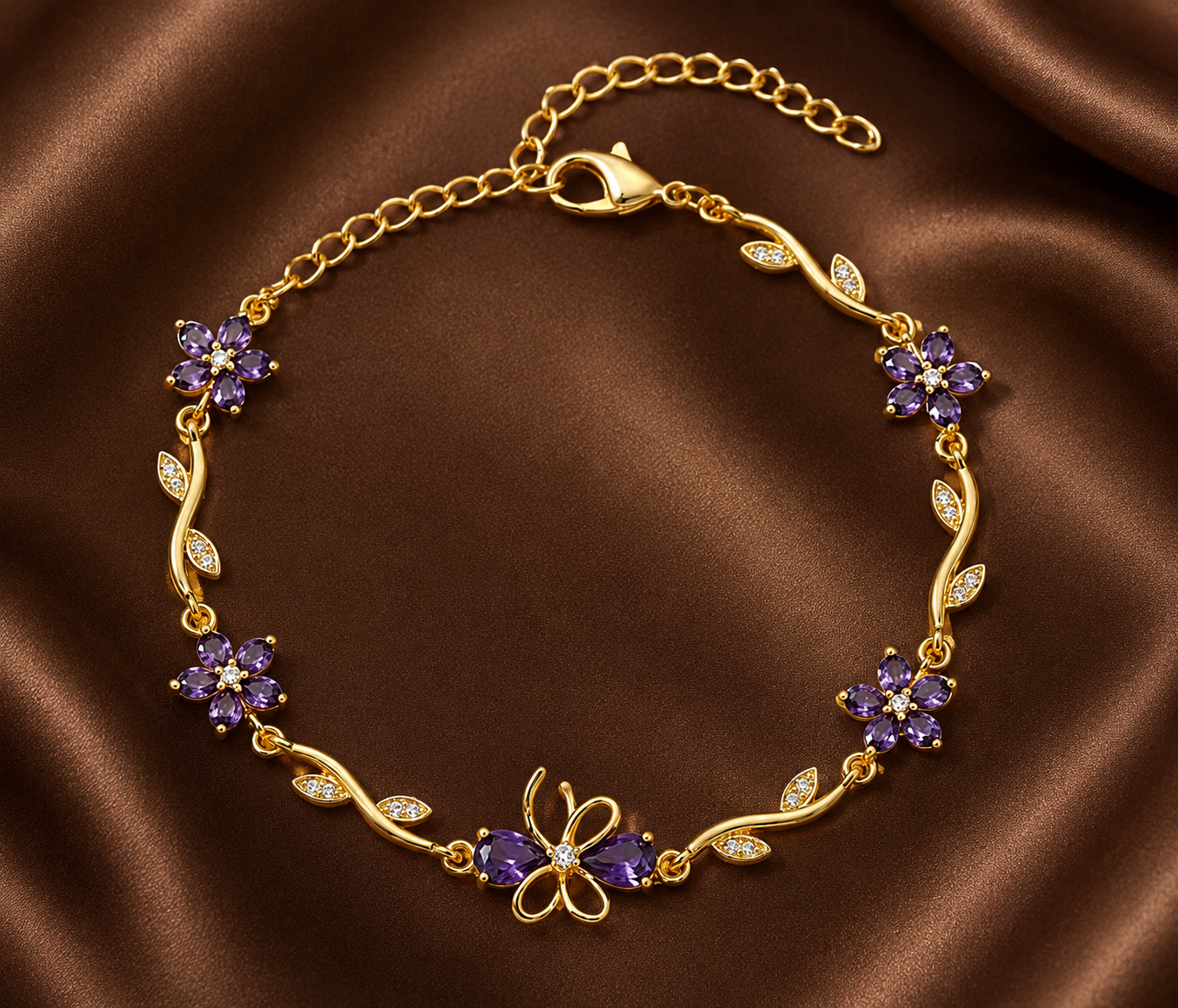 Jelora Lavender Bloom Bow Bracelet – Elegant Floral Crystal Bracelet for Women